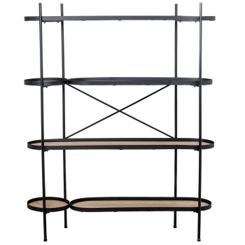 Shelf 4 Levels Wood & Black Metal_110x29x136cm