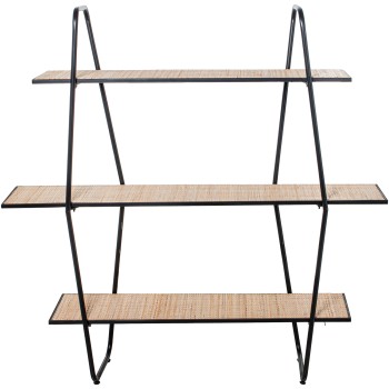Wall Shelf 3 Levels Wood & Black Metal_120x27x120cm