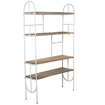 4-tier Shelf Wood & White Metal_100x30x170cm