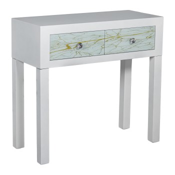 Mesa Entrada 2 Cajones Madera Lacada Blanco/dorado 80x35x77cm