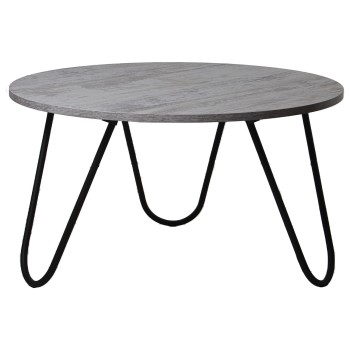 Mesa Centro Madera Patas Metal Negro, Madera Blanco Lavado Ø80x44cm
