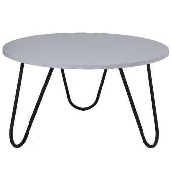 Table Basse Bois Blanc Pieds En Metal Blanc- _ø80x44cm