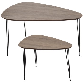 Set 2 Mesas Centro+72244 Madera Natural Patas Metal Negro 90x60x49,5cm+60x40x45cm