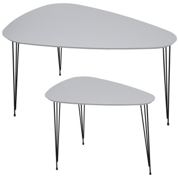 Set 2 Metal/wooden Tables Black On White Legs- _90x60x49,5cm+60x40x45cm