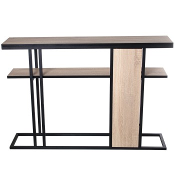 Oak Coloured Wood/black Metal Console Table_120x25x82cm