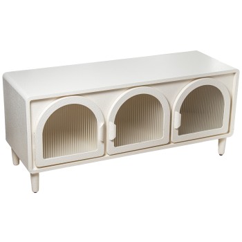 Buffet En Bois Mdf Blanc Avec 3 Portes Verres 120x42x53cm