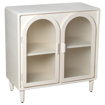 Console En Bois Mdf Blanc Avec 2 Portes Verres 80x38x83cm
