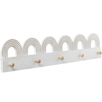 Perchero Pared Madera C/5 Ganchos Blanco/natural Arcos 80x4x16cm