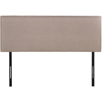 Cabecero De Cama Tapizado Beige Poliéster, Patas Metal Negr 160x7x117/127cm, Sup:160x57cm