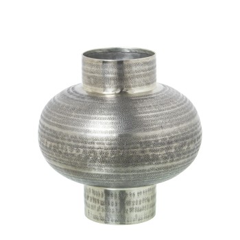 Jarrón Aluminio Tallado Plata Envejecida Ø26x26cm