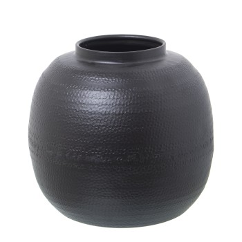 Jarrón Aluminio Tallado Negro Ø25x23cm