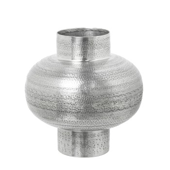 Jarrón Aluminio Tallado Plata Envejecida Ø26x26cm