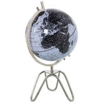 Globo Terráqueo Ø20cm Blanco/negro Metal Sobremesa Ø20x38cm