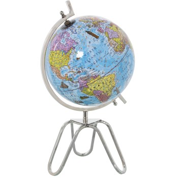 Globo Terráqueo Ø20cm Azul Metal Sobremesa Ø20x38cm