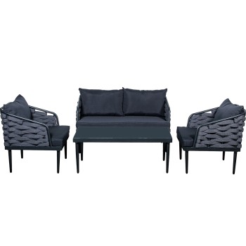 Set Sofá 2 Plazas+2 Sillones+mesa Aluminio/cristal, Polieste Sofá:123x69x72 Silla:69x69x72