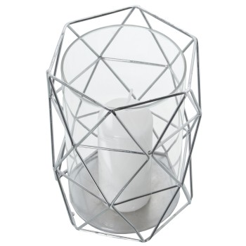 Portavelas Metal Cromado C/cilindro Cristal 12x12x16cm