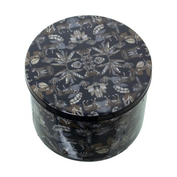 Caja Metal Esmaltado Leopardos Ø19x13cm