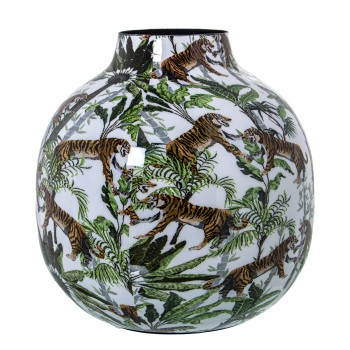 Enamelled Metal Vase-tigers_21x21cm