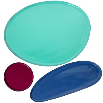 Set 3 Tabuleiros Metal Esmaltado Verde/azuis/rosa_33x27x1+26x10x1+ø10x1cm