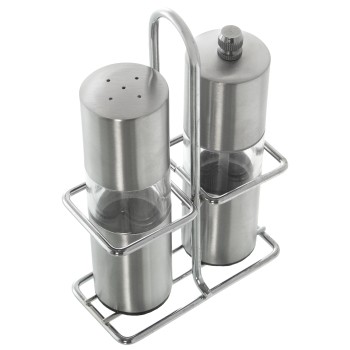 Set Salt Pan + Pepper Stainless Steel/acrylic C/metal Support Cr 10x4,5x16cm,salt Pan:3,5x12,5cm