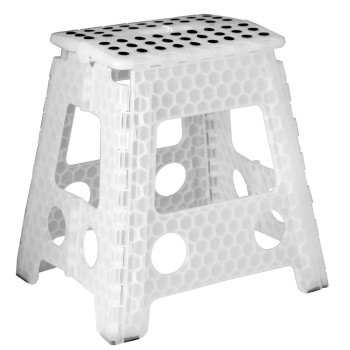 Sgabello Pieghevole Bianco Pp Traslucido 39x32x40cm, Sup. Seduta:29x22cm