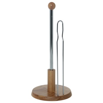 Portarrollo Cocina Metal Cromado C/base Madera Ø16x36cm