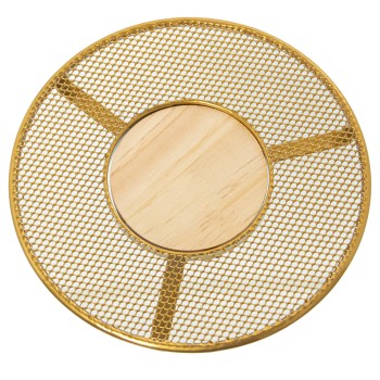Golden Metal Grid With Wooden Center Trivet- Ø20x2cm, Madera: Ø8,6cm