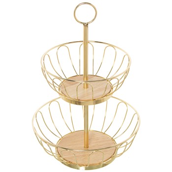Corbeille À Fruits Double En Métal Doré (assemblage Requis)- Ø28x42cm,frutø28x10cm+ø22x8cm