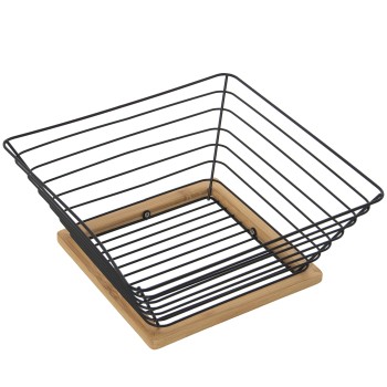 Portafutta In Metallo Con Quadro In Legno - Nero- 25x25x10cm Base Rejilla:15x15