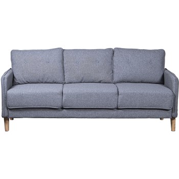 Sofá 3 Plazas Poliéster Gris C/patas Madera Caucho 189x75x86cm Alt. Asiento:46cm