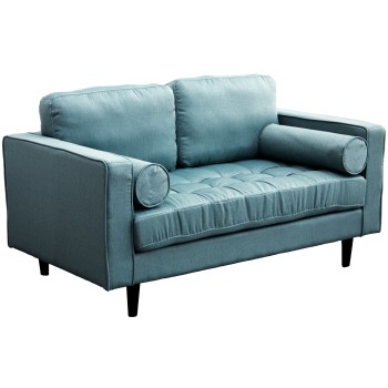 2 Seater Green Linen Sofa W/wooden Legs_145x83x80cm, Height Of Seat:44cm