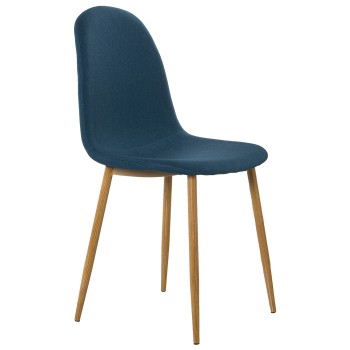 Silla Tapizado Azul Patas Metal Imitación Madera 44x52x87cm, Alt.asiento:49cm