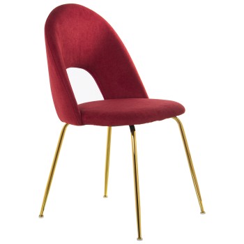 Silla Chenilla Rojo+91158 Patas Metal Dorado 50x51x86cm, Alt.asiento:47cm