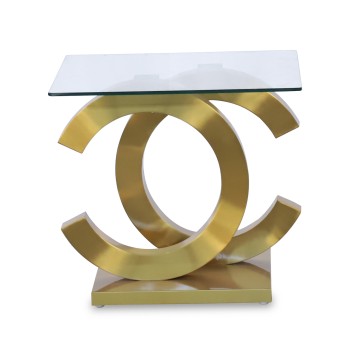 Tavolino In Vetro/acciaio Oro Opaco+91189+91190 _55x55x50cm, Vetro Temperato:8mm