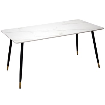 Mesa Comedor Madera Efecto Mármol Blanco +84230 160x80x76cm Patas Metal Negro