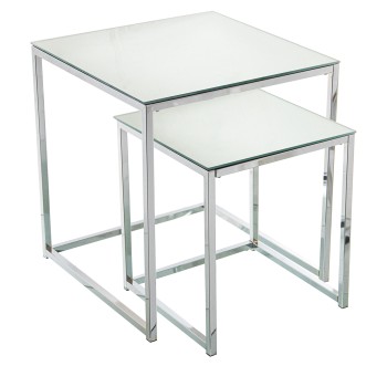 Set 2 Mesas Auxiliares Metal/espejo, Espejo: 5mm 45x45x50cm+35x35x40cm