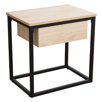 Mesa Auxiliar Metal Negro Madera Natural 50x35x50cm, Madera: Dm
