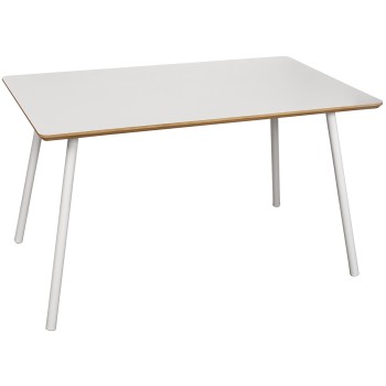 Mesa Comedor Patas Metal Blancas Sobre Madera Natural 140x80x75cm, Grosor Tabl:3cm