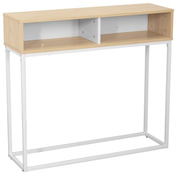 White Metal And Wooden Natural Console Table- 100x30x91cm, Alt.patas:70cm