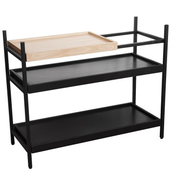 Mesa De Entrada Metal Negro Madera Natural 100x40x81cm, Alt. Patas:10cm